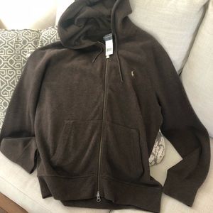 Mens Polo Ralph Lauren Brown Zip Up Hooded Sweater